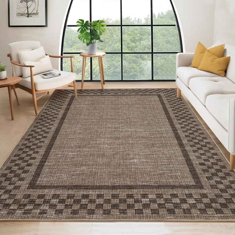 Area Rugs for Living Room, Non Slip Washable Rug, Low Pile Lightweight Modern Checkered Large Soft Carpet, Stain Resistant Foldable Floor MNats for Bedroom, Home Office