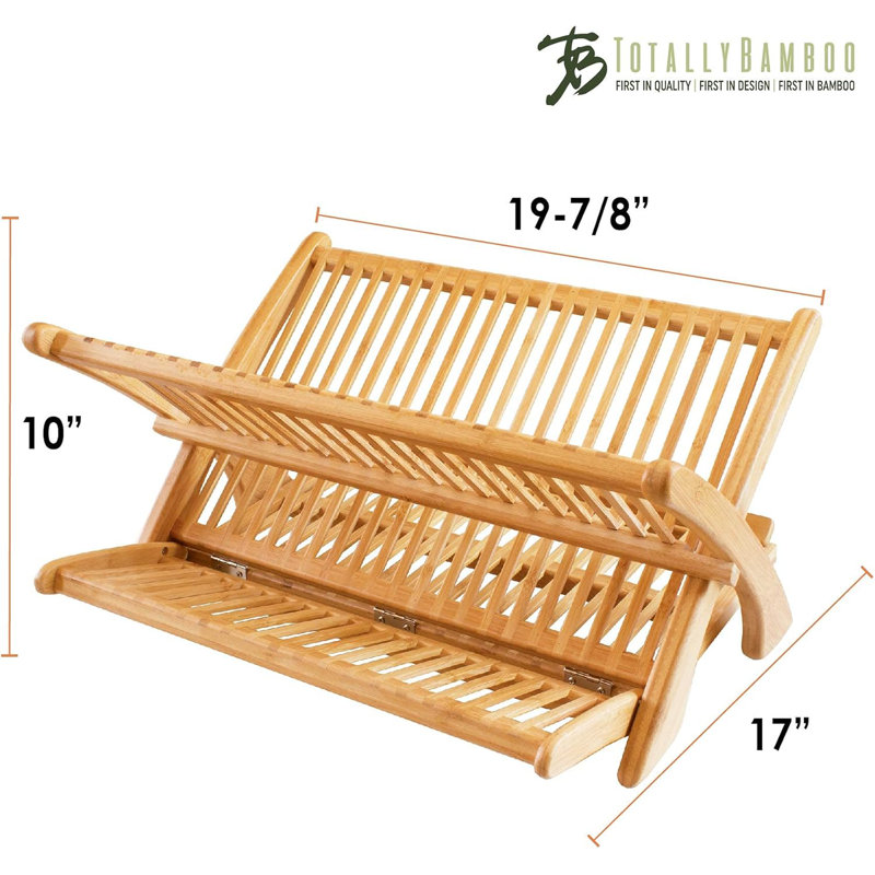 Eco-Friendly Collapsible Bamboo Dish Drying Rack With Multi-Tier Design For Plates Bowls Cups And Cookware