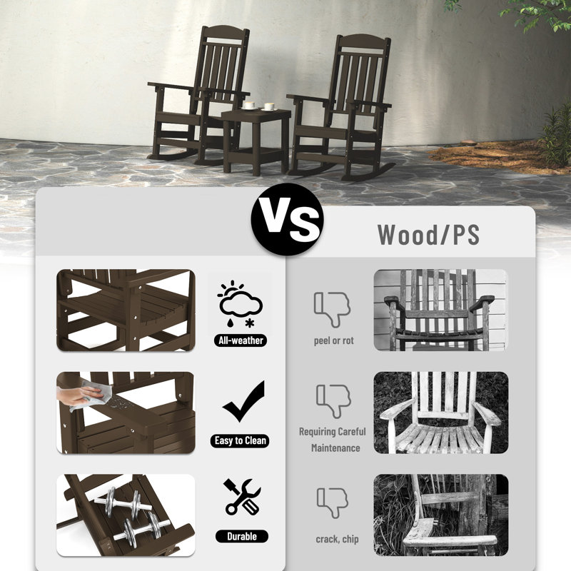 Oxing HDPE Outdoor Rocking Chair, Coffee