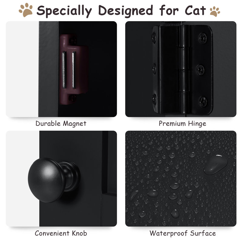 Litière pour chat à 2 niveaux Moretz avec abri anti-basculement, Noir
