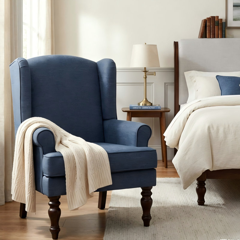 Upholstered Accent Chair, Navy Blue