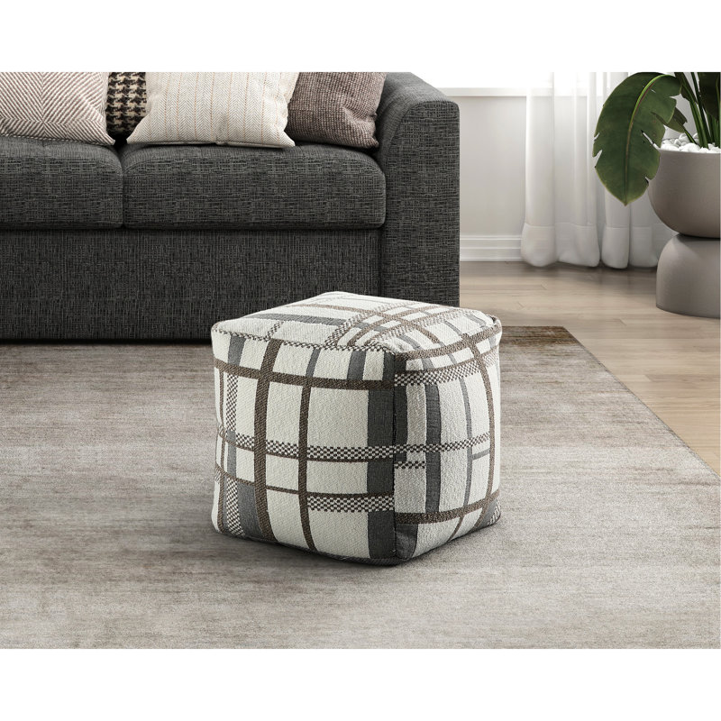 Pouf carré Modern, Polyester à carreaux gris / beige
