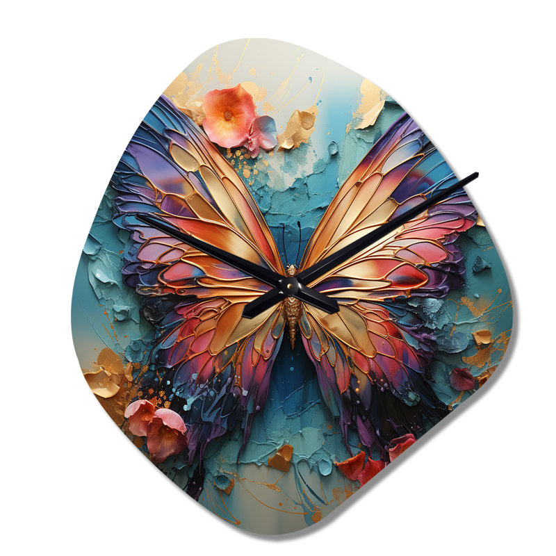 Papillon métallique orange et bleu - horloge murale en forme de papillon, horloge murale moderne, Petit
