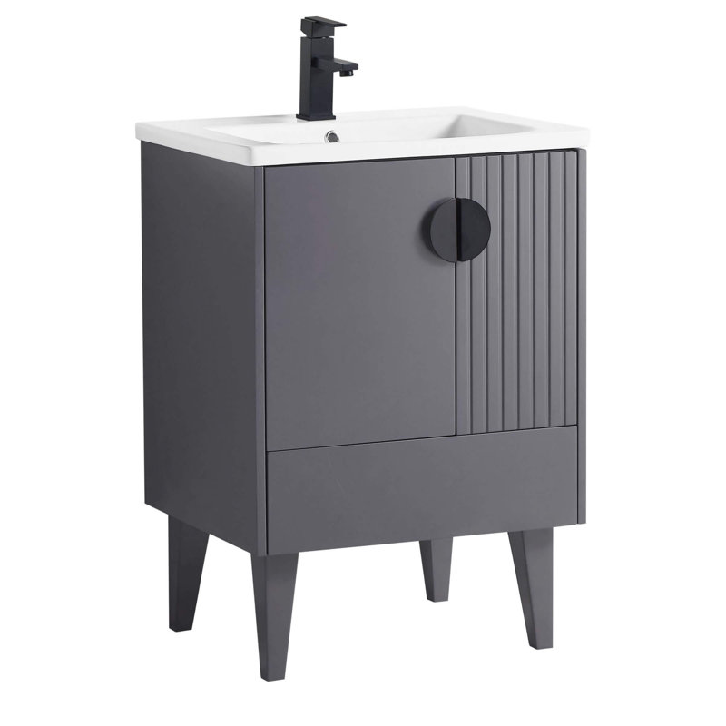 Ensemble de meuble-lavabo simple 24 po Saimah, Noir, Gris roche