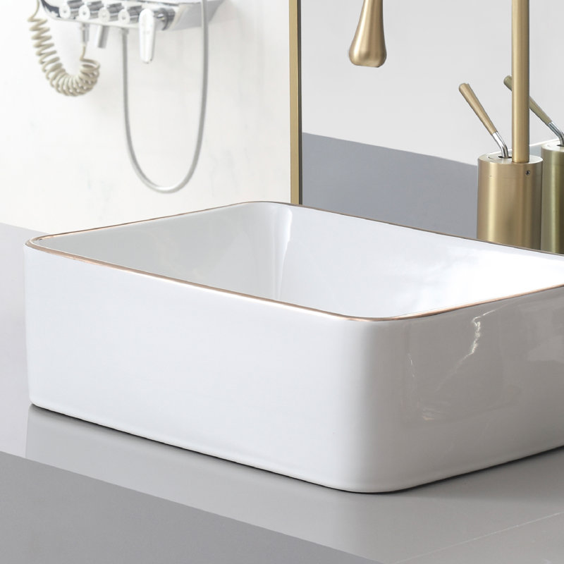 Selected 11.85'' Ceramic Rectangular Bathroom Sink, Gold