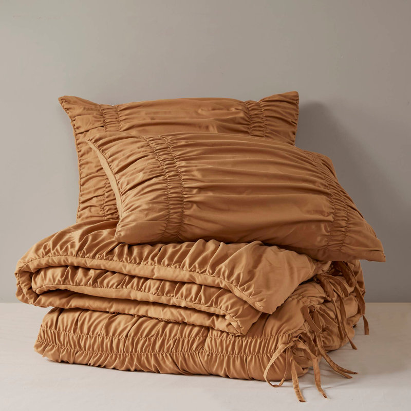 Ensemble d'édredon 2 pièces, Édredon pour lit simple + 1 taie décorative, Brun