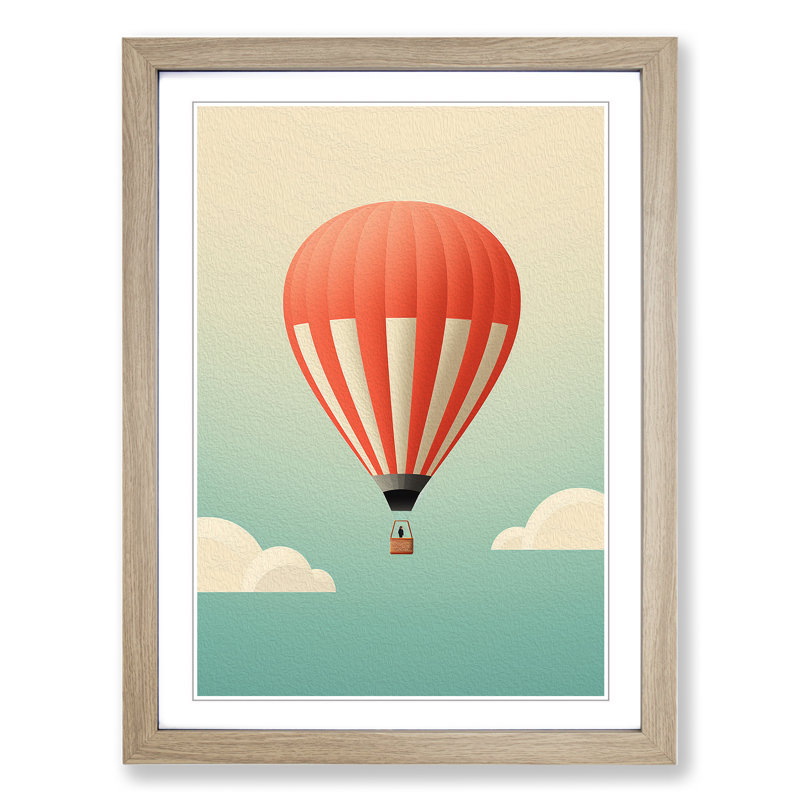 Hot Air Balloon Minimalism No.2 - Single Picture Frame Print on Wood, 34cm H x 25cm W x 2cm D, Oak Framed