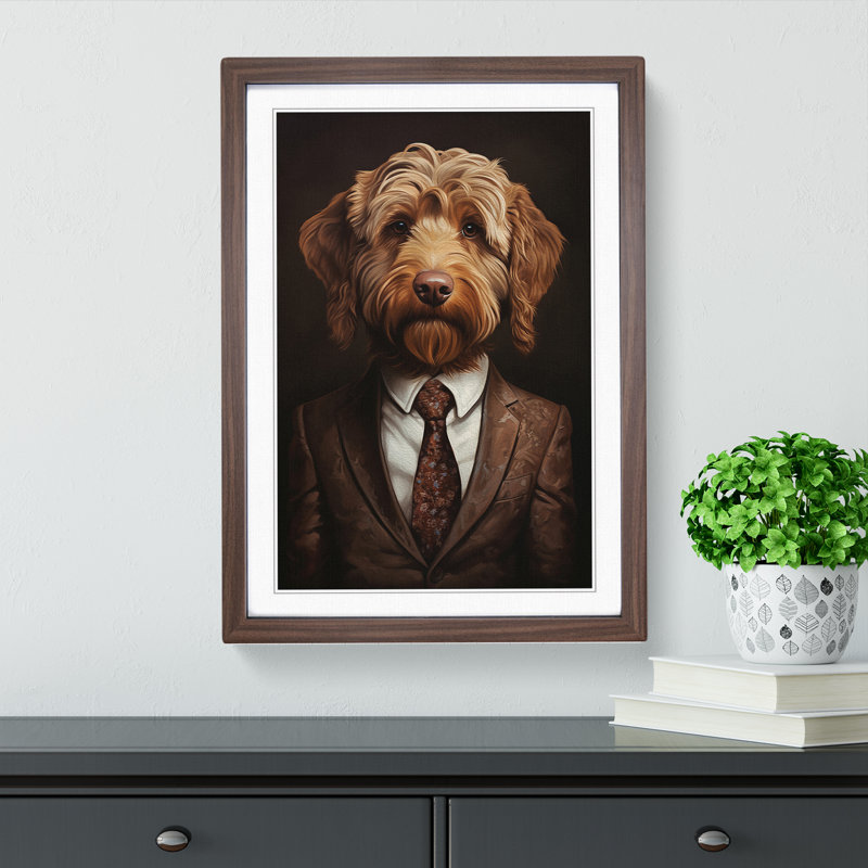 Labradoodle In A Suit Painting Framed Print, 46cm H x 34cm W x 2cm D, Walnut Framed