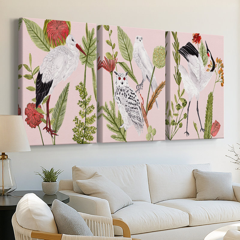 Birds in Motion IV - Toile tendue avec châssis sur mesure - 3 pièces, H 12 po x l 24 po