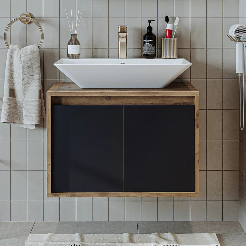 Ruarie Bathroom Vanity Unit with Ceramic Washbasin 65cm,  Anthracite/Oak