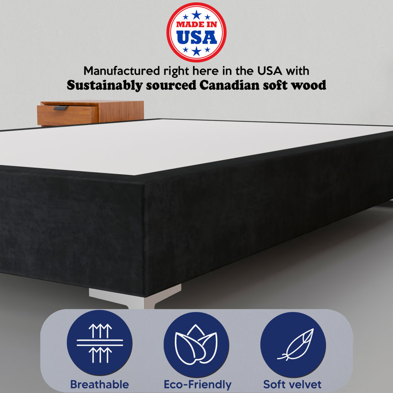 Marcijona 15" Premium Velvet Material Wood Box Spring/Bed Frame, Durable, Stylish, Multi Color, Twin XL, Black