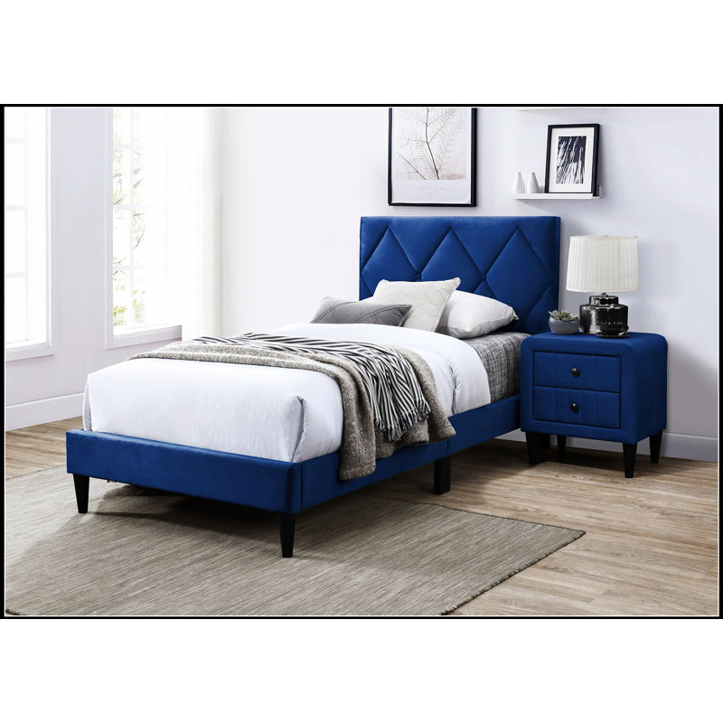 Lit luxueux en velours avec tête de lit réglable pour un confort ultime et un design élégant, Marine
