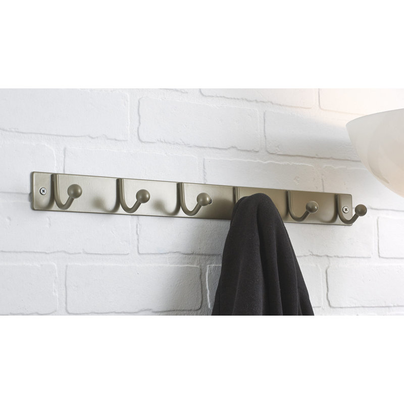 Portemanteau mural utilitaire en acier - 6 crochets, Nickel mat