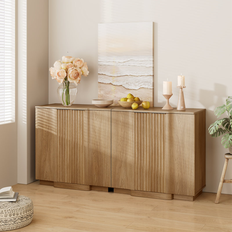 Designer Modern Minimalist Style 31.5'' Fluted Panel Sideboard（set Of 2）, Brown