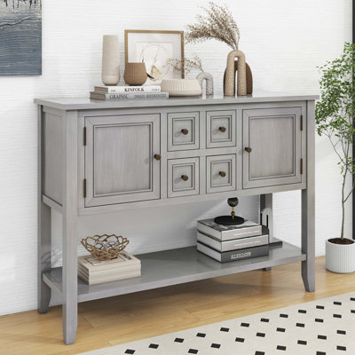 Grande console de rangement rétro Cambridge Series avec quatre petits tiroirs et une tablette inférieure pour les salons et les cuisines