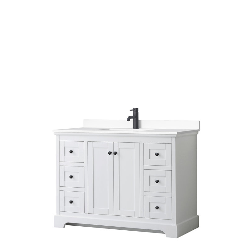 Ensemble de meuble-lavabo simple 48 po Avery, Marbre de culture blanc, Blanc, Or brossé
