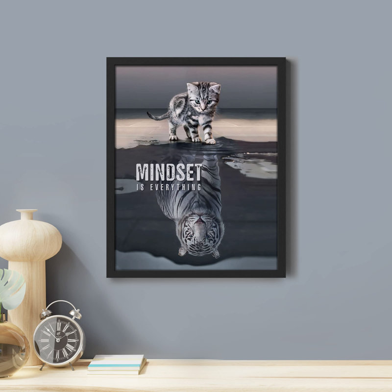 «Mindset Is Everything Tabby Cat Kitty Dreams Of Being A Tiger Inspiring Positif» sur papier, H 14 po x l 11 po, Noir