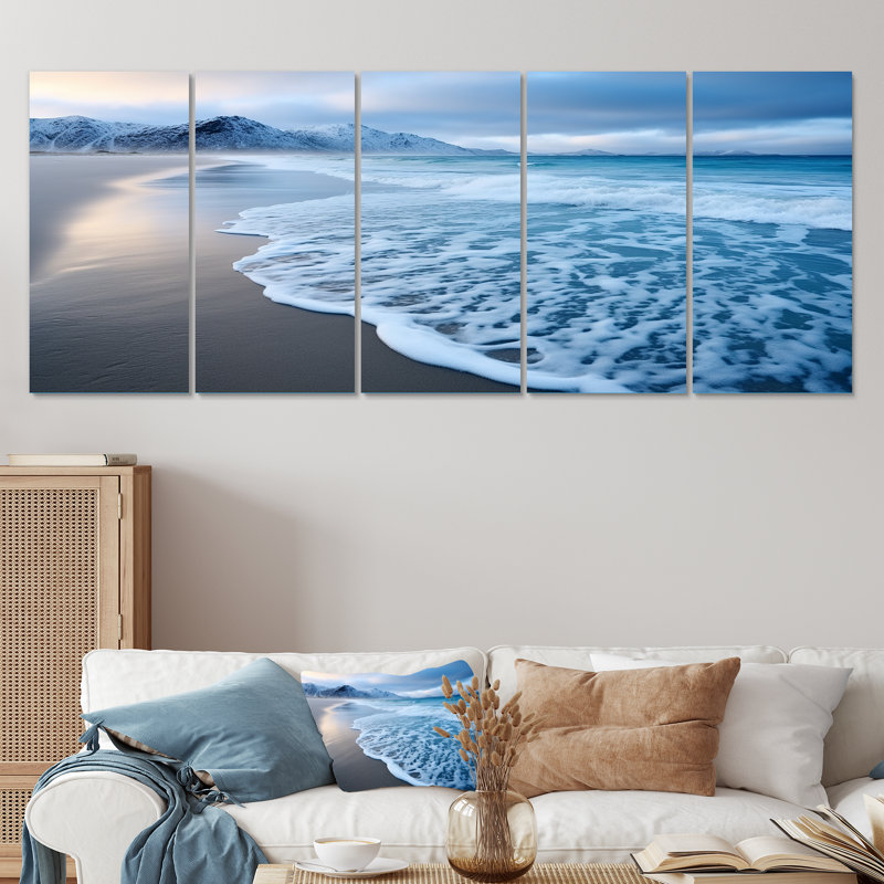 «White Calm Wave On Coastal Beach IV - Coastal Beach», ensemble de 5 pièces d'art mural, H 32 po x l 80 po