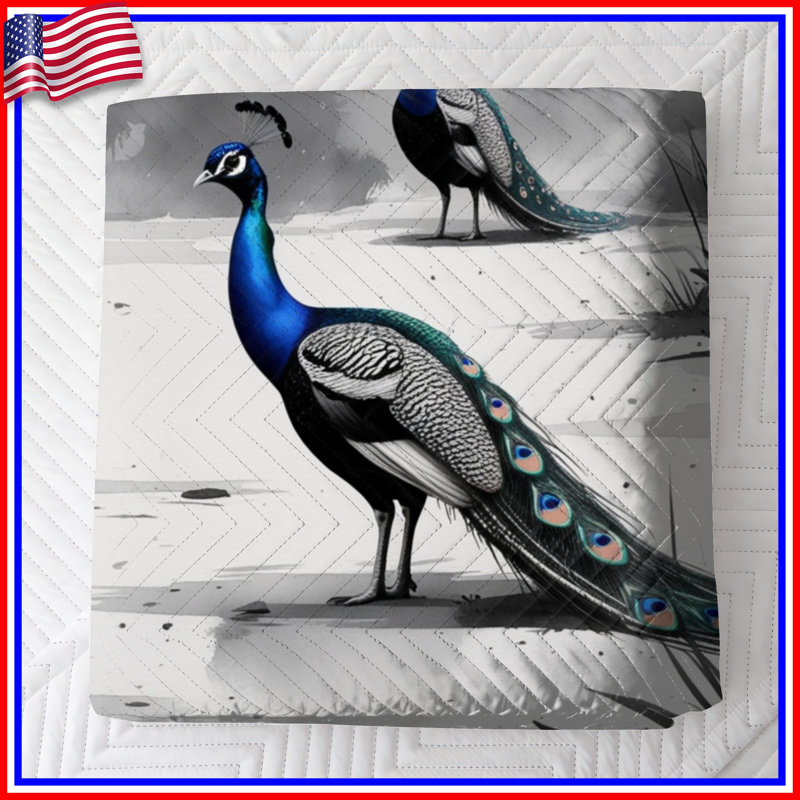 Blue Peacocks In Forest Quilted Bedspread All Sizes, Twin