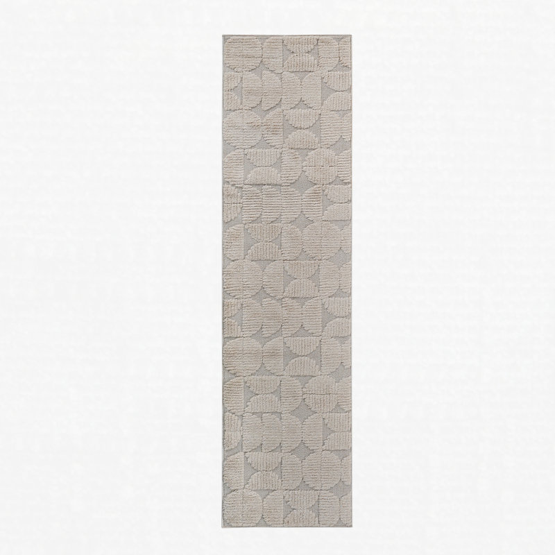 High-Low Striped Runner Rug Polypropylene Stain Resistant Non-Shedding Beige 2'2" x 8'