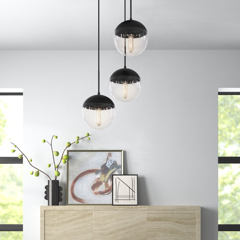 Luminaire suspendu en sphères groupées à 5 lumières Yearby, Noir, Transparent, 3 lumières