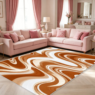 Tapis terre cuite en marbre doré pour le salon, doux et confortable, convient à toutes les saisons, facile à entretenir, tapis de sol intérieur lavable à la machine, sous la table de ferme convenant à la chambre à coucher, à la salle à manger, au bureau, au balcon, au patio
