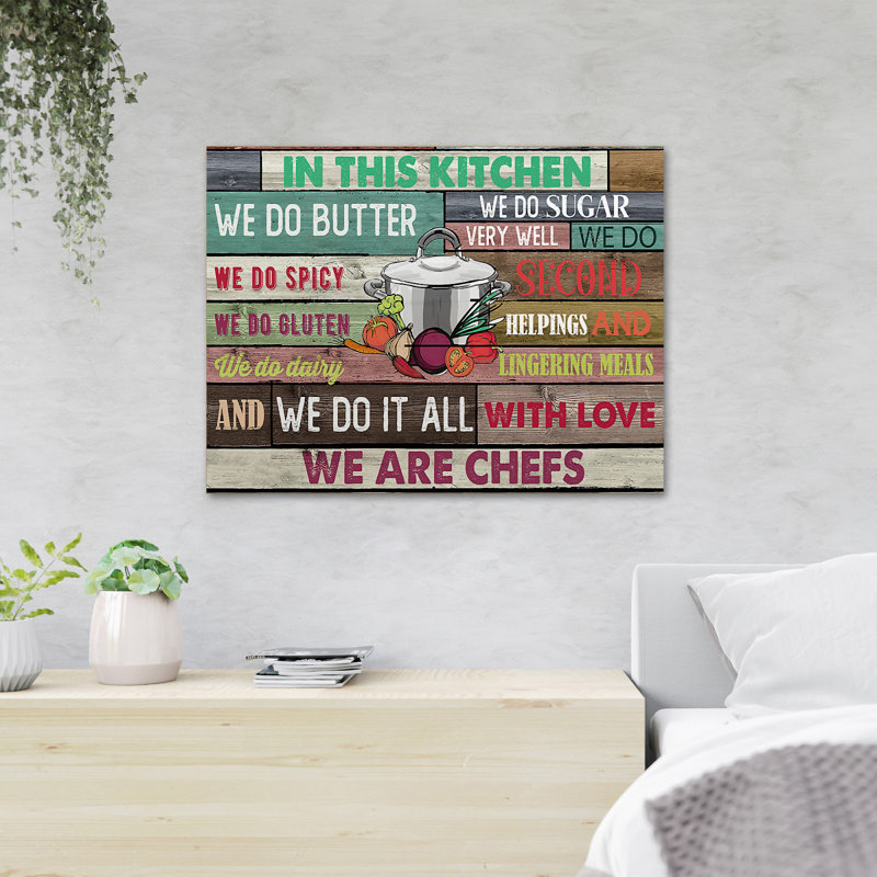 Pot de cuisson et légumes - In This Kitchen, We Are Chefs - 1 pièce, impression d'art graphique rectangulaire sur toile tendue