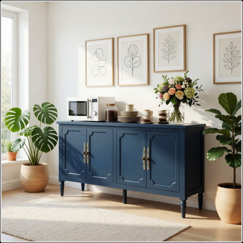 Buffet rétro bleu avec tablettes réglables pour un rangement polyvalent et une décoration intérieure élégante