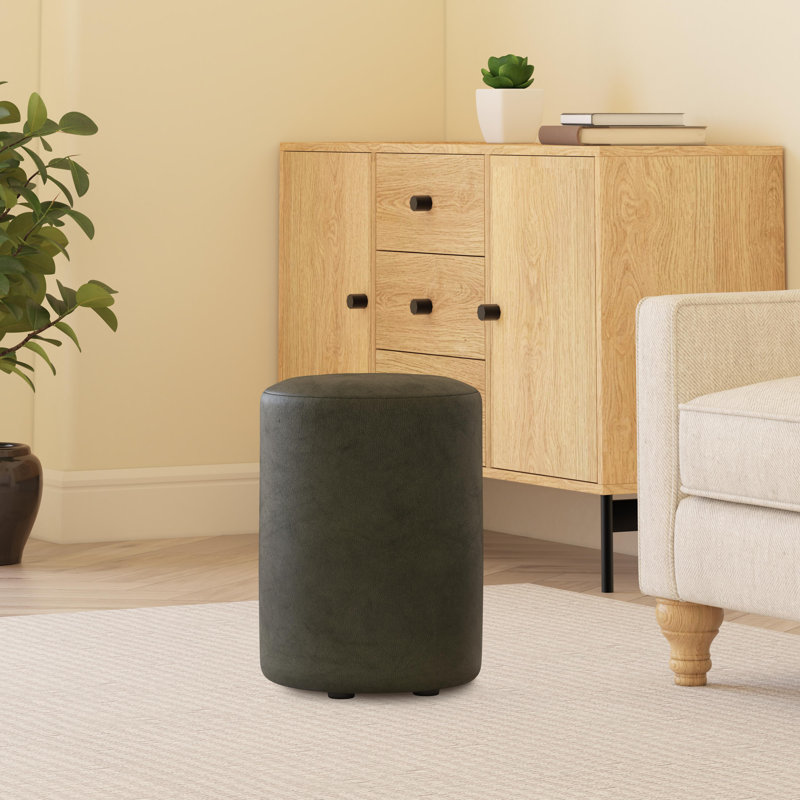 Manufactured Wood Accent Stool, Italian Leather, Olive Green