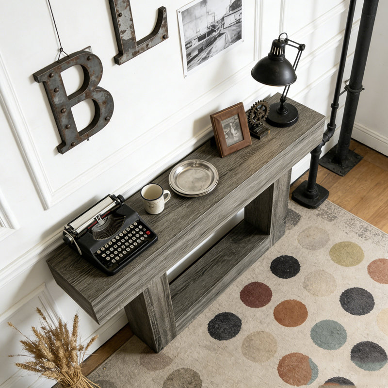 Wooden Farmhouse 2-Tier Sofa Entryway Table, Retro Gray