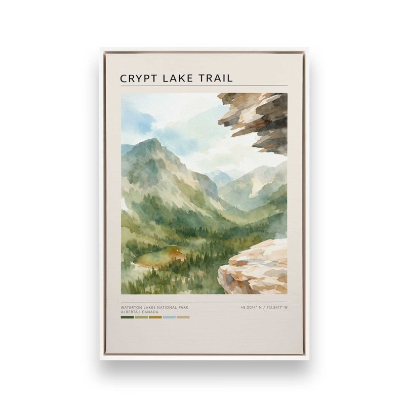 Crypt Lake Trail, reproduction d'art sur toile, 24 po x 36 po, Cadre flottant blanc opaque