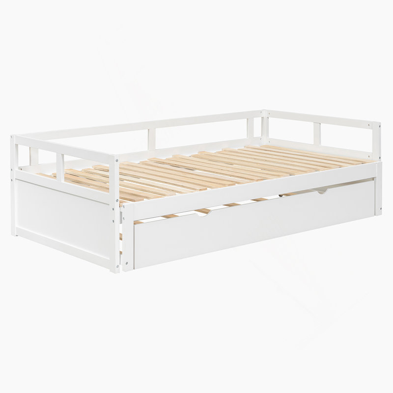 Extending Daybed With Trundle, Wooden Daybed For Extra Sleeping Space And Versatile Home Use, White, White