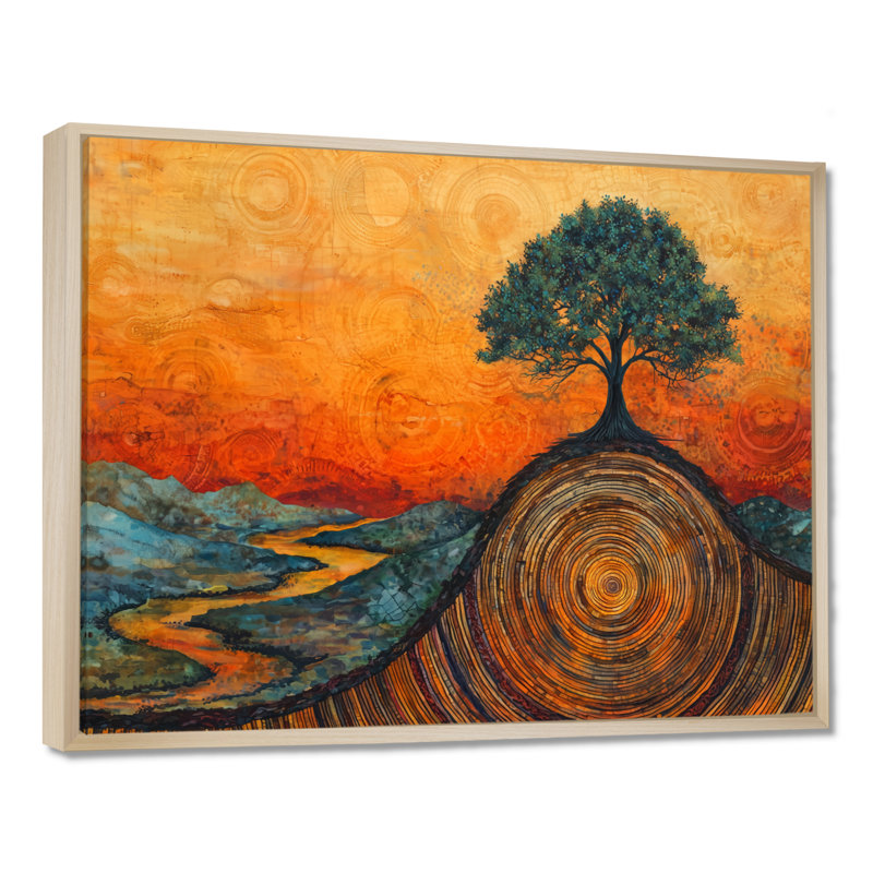 Genell Baobab africain avec racines de Serenity I - arbre, art mural, H 12 po x l 20 po, Cadre flottant, Noir