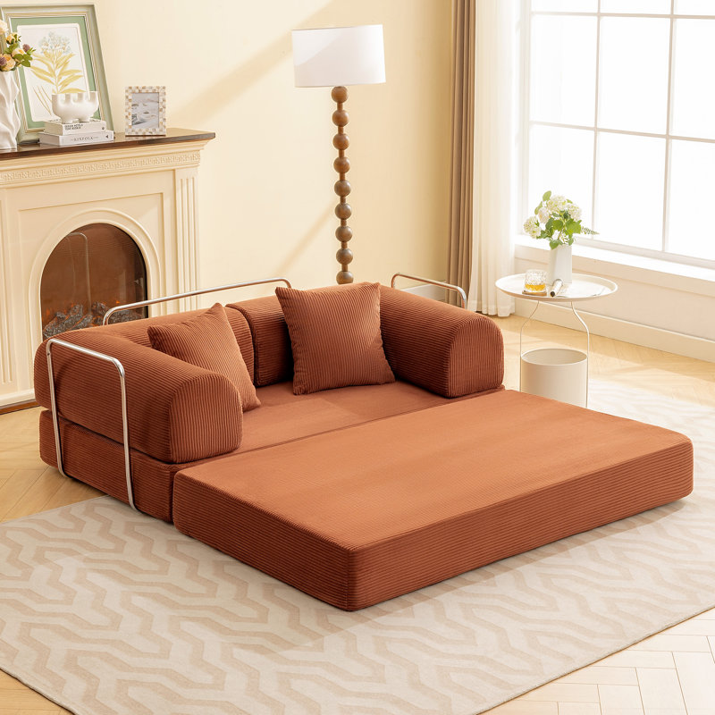 Foldable 3-Person Fabric Sofa Bed with High Rebound Sponge