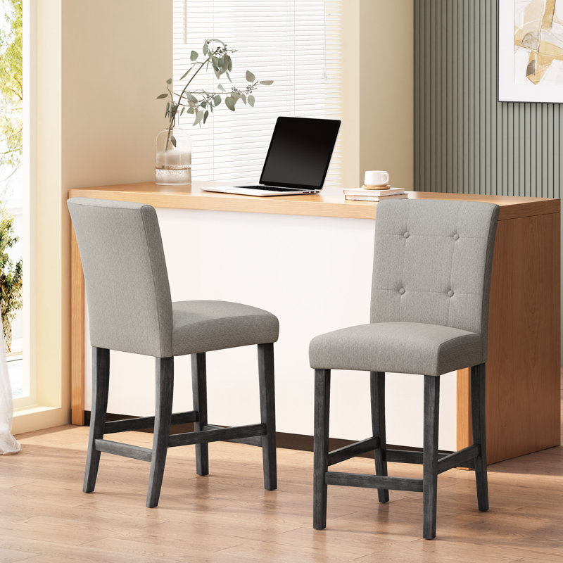 Cyle Modern Button Tufted Counter Stools Set of 2, Light Gray/Gray
