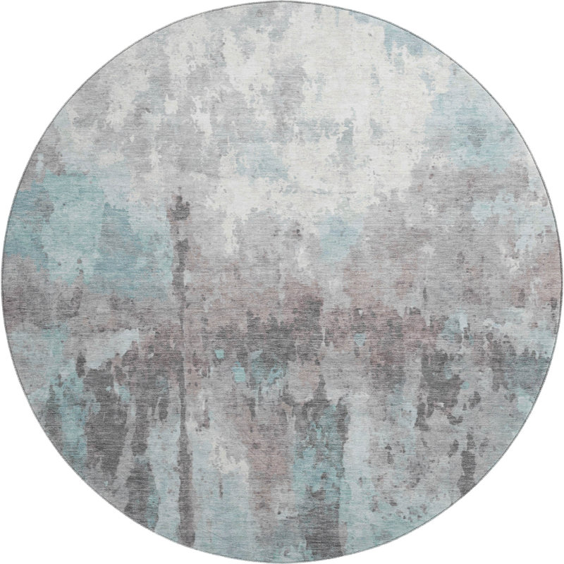 Premium Machine Washable Mayfield Abstract Rug, Teal, 8' Round