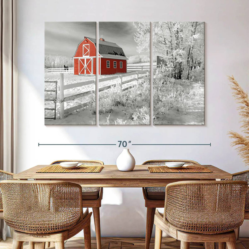 Red Barn In Winter, 24" H x 38" W