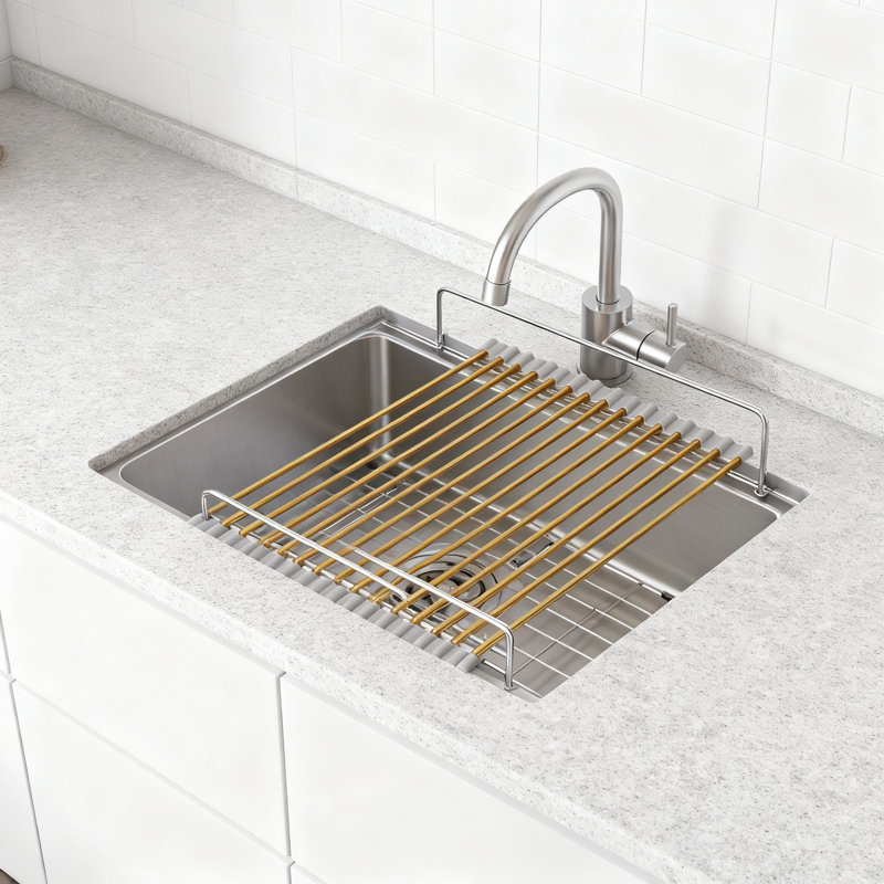 Roll-Up Dish Drying Rack For Over The Sink, Stainless Steel Dish Drainer With Food-Grade Silicone Coating, Multi-Functional Kitchen Countertop Organizer For Plates, Bowls, Cutting Boards, Fruits And Vegetables