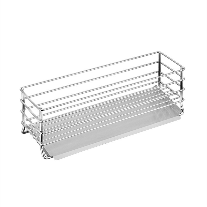 Égouttoir à vaisselle minimaliste en acier inoxydable avec égouttoir et compartiment de rangement