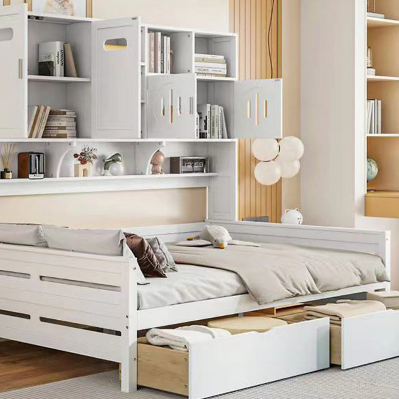 Twin Size Wooden Daybed With 2 Drawers, And All-In-One Cabinet And Shelf, Twin, White