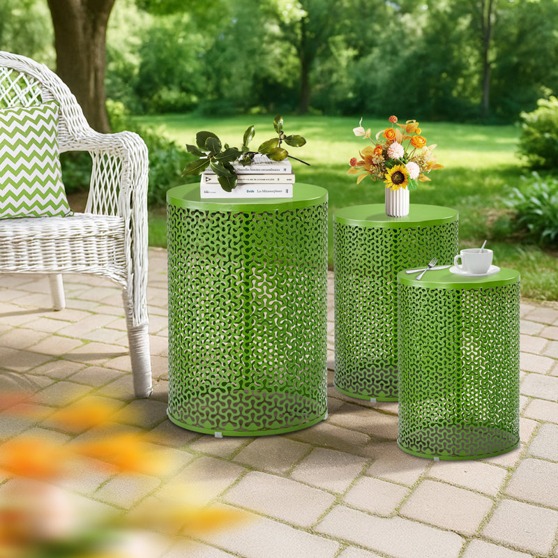 Ensemble de 3 tables d'appoint extérieures empilables en métal