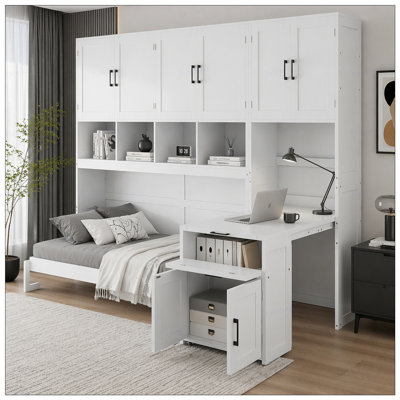 Lit escamotable simple avec placard et tiroirs