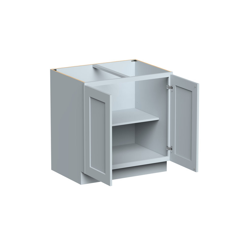 Armoire de base double à portes pleine grandeur de style Shaker de DL Cabinetry (prête à assembler) l 33 po x H 34,5 po x P 24 po - gris tourterelle