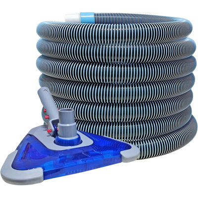24FT 1-1/2" Swimming Pool Vacuum Hose - Swivel Cuff, Triangular Weighted Flex Head, For Above Ground/Small Inground Pools