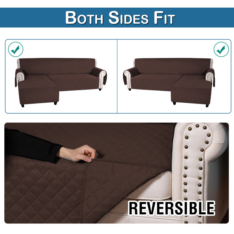 Housse réversible pour canapé à coussins carrés antidérapants, H 61 po x l 102 po x P 65 po, Brun