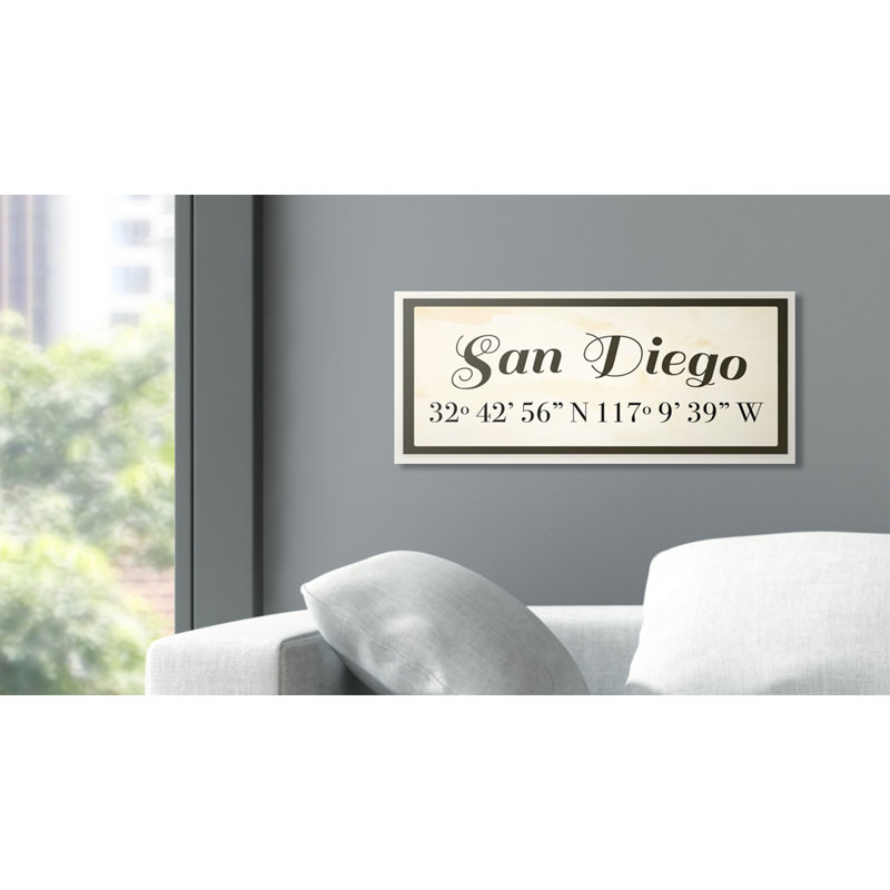 «San Diego» Tby Daphne Polselli - reproduction d'art textuel sur toile, H 7 po x l 17 po, Plaque murale