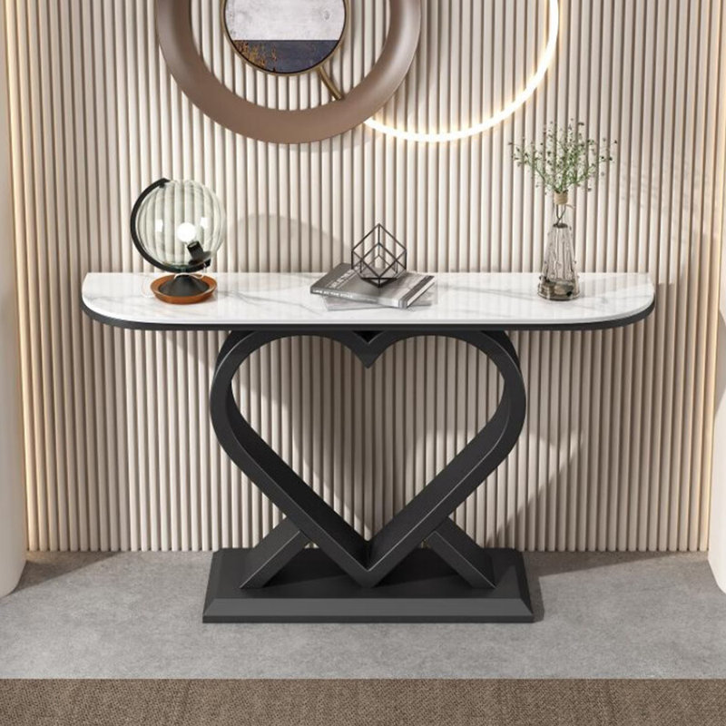 Console moderne en pierre frittée simple, H 31,5 po x l 47,2 po x P 11,8 po, Blanc, Noir