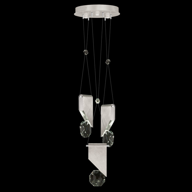 Luminaire suspendu rond l 16 po avec charme Aria 4, Argent brossé