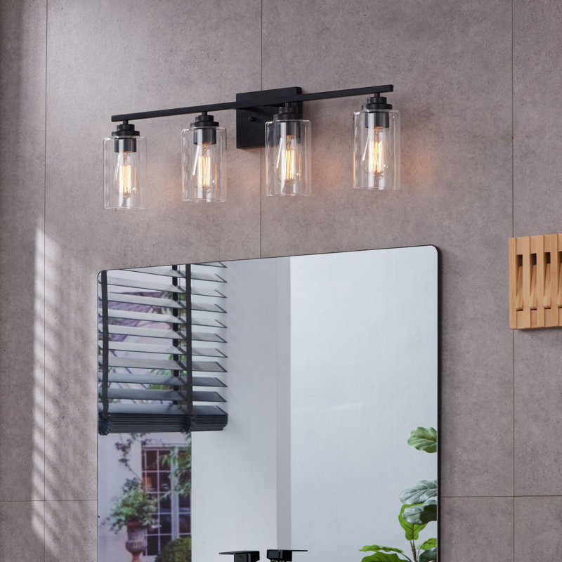 Quitterie - Éclairage pour meuble-lavabo, Noir mat, Clear, 4