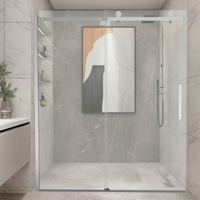 55'' - 59'' W x 75'' H Single Sliding Frameless Shower Door with Clear Glass